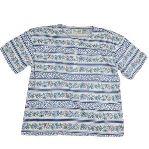 Shenanigans Petite Medium Women's Vintage Cottagecore Granny Henley Floral Shirt